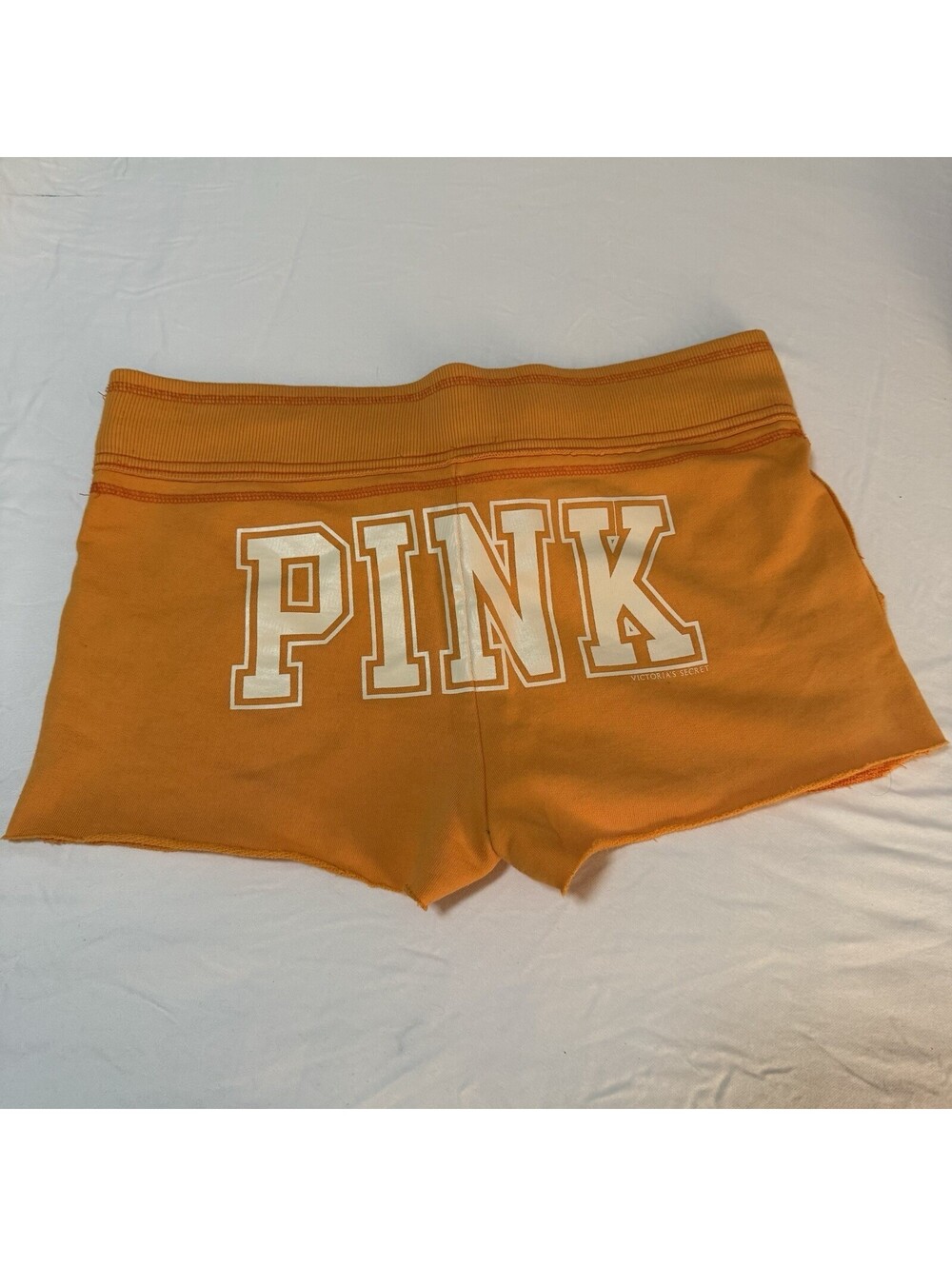 Vintage Y2K Victoria’s Secret PINK University Of Pink Orange Raw Hem Shorts Sz M - Picture 2 of 8